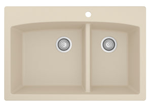 Alternate Image for Karran 33" Drop In/Topmount Quartz Composite Kitchen Sink, 60/40 Double Bowl, Bisque, QT-711-BI
