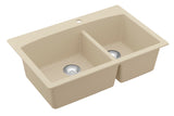 Karran 33" Drop In/Topmount Quartz Composite Kitchen Sink, 60/40 Double Bowl, Bisque, QT-711-BI-PK1