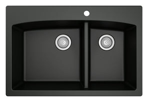 Alternate Image for Karran 33" Drop In/Topmount Quartz Composite Kitchen Sink, 60/40 Double Bowl, Black, QT-711-BL