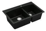 Karran 33" Drop In/Topmount Quarz Composite Kitchen Sink, 60/40 Double Bowl, Black, QT-711-BL