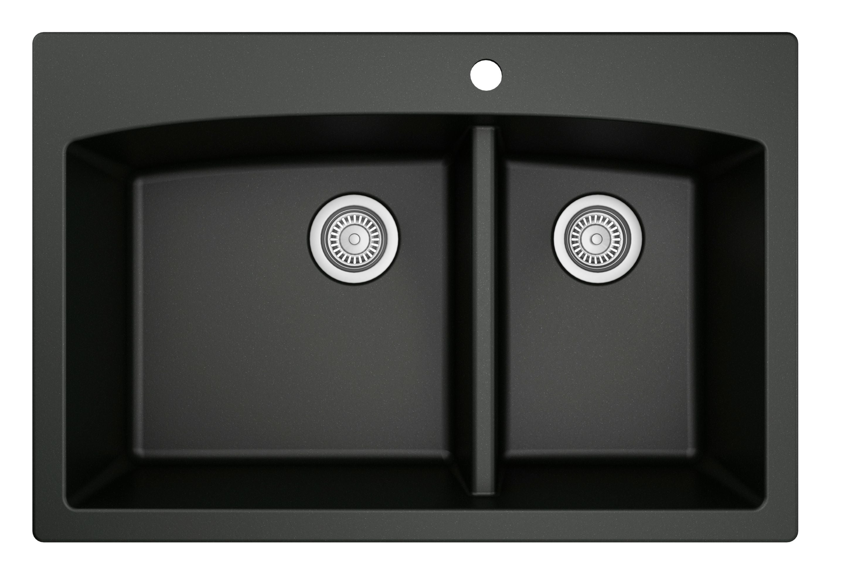 Karran 33" Drop In/Topmount Quartz Composite Kitchen Sink, 60/40 Double Bowl, Black, QT-711-BL-PK1