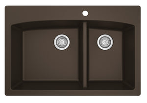 Alternate Image for Karran 33" Drop In/Topmount Quartz Composite Kitchen Sink, 60/40 Double Bowl, Brown, QT-711-BR