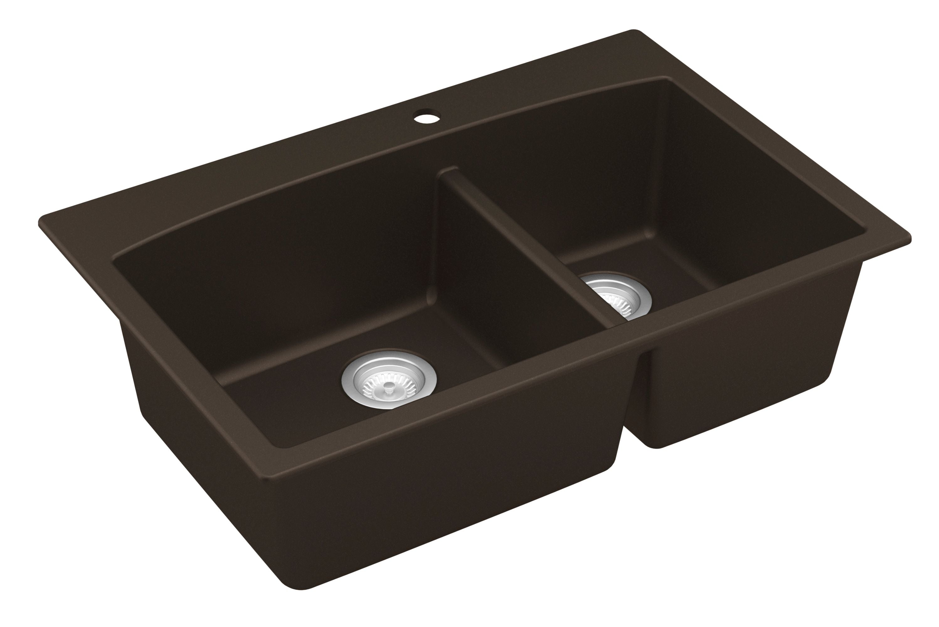 Karran 33" Drop In/Topmount Quartz Composite Kitchen Sink, 60/40 Double Bowl, Brown, QT-711-BR-PK1
