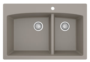 Alternate Image for Karran 33" Drop In/Topmount Quartz Composite Kitchen Sink, 60/40 Double Bowl, Concrete, QT-711-CN