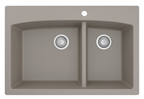 Karran 33" Drop In/Topmount Quartz Composite Kitchen Sink, 60/40 Double Bowl, Concrete, QT-711-CN