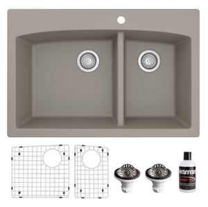 Alternate Image for Karran 33" Drop In/Topmount Quartz Composite Kitchen Sink, 60/40 Double Bowl, Concrete, QT-711-CN-PK1