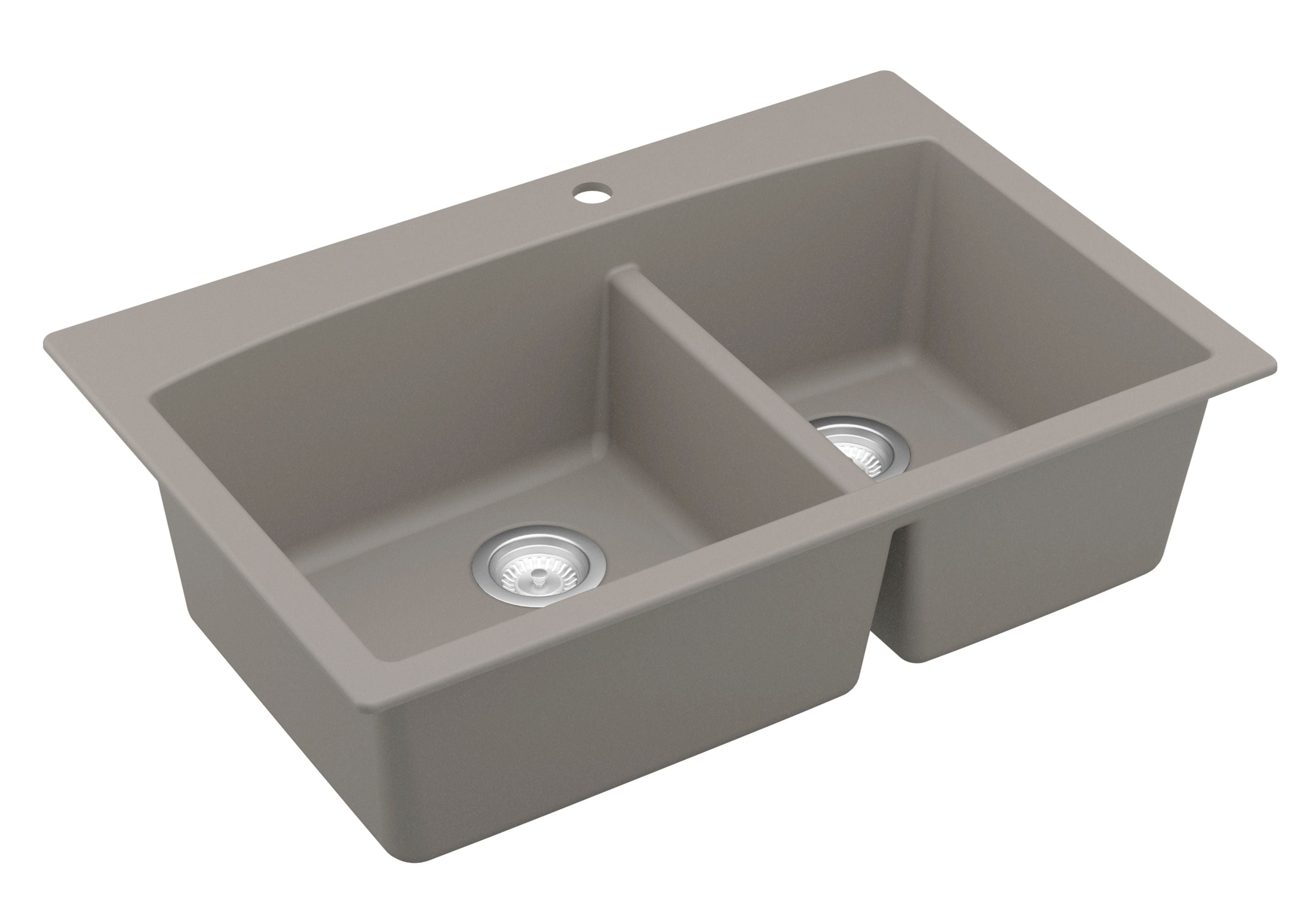 Karran 33" Drop In/Topmount Quartz Composite Kitchen Sink, 60/40 Double Bowl, Concrete, QT-711-CN-PK1