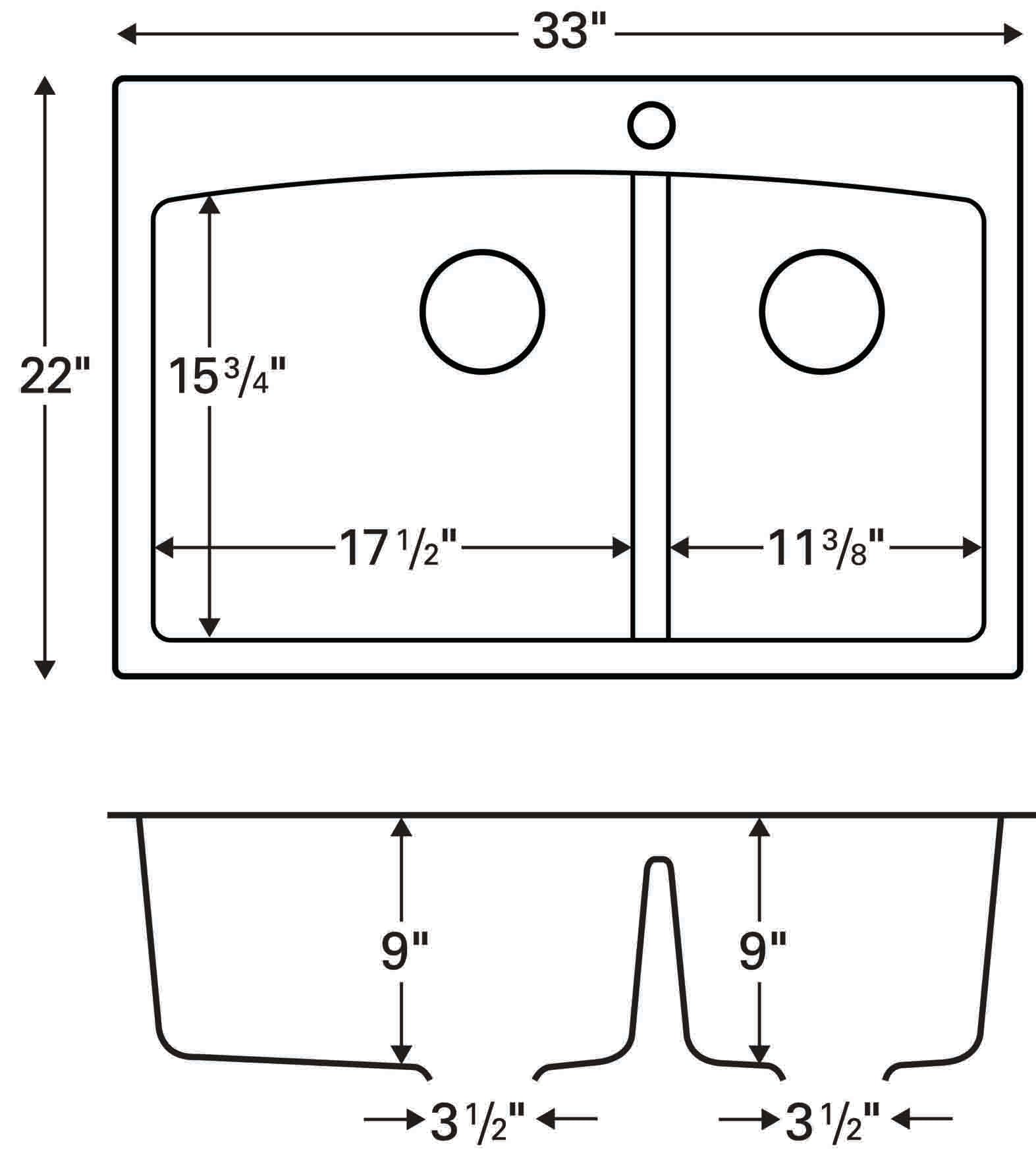 Karran 33" Drop In/Topmount Quartz Composite Kitchen Sink, 60/40 Double Bowl, Bisque, QT-711-BI