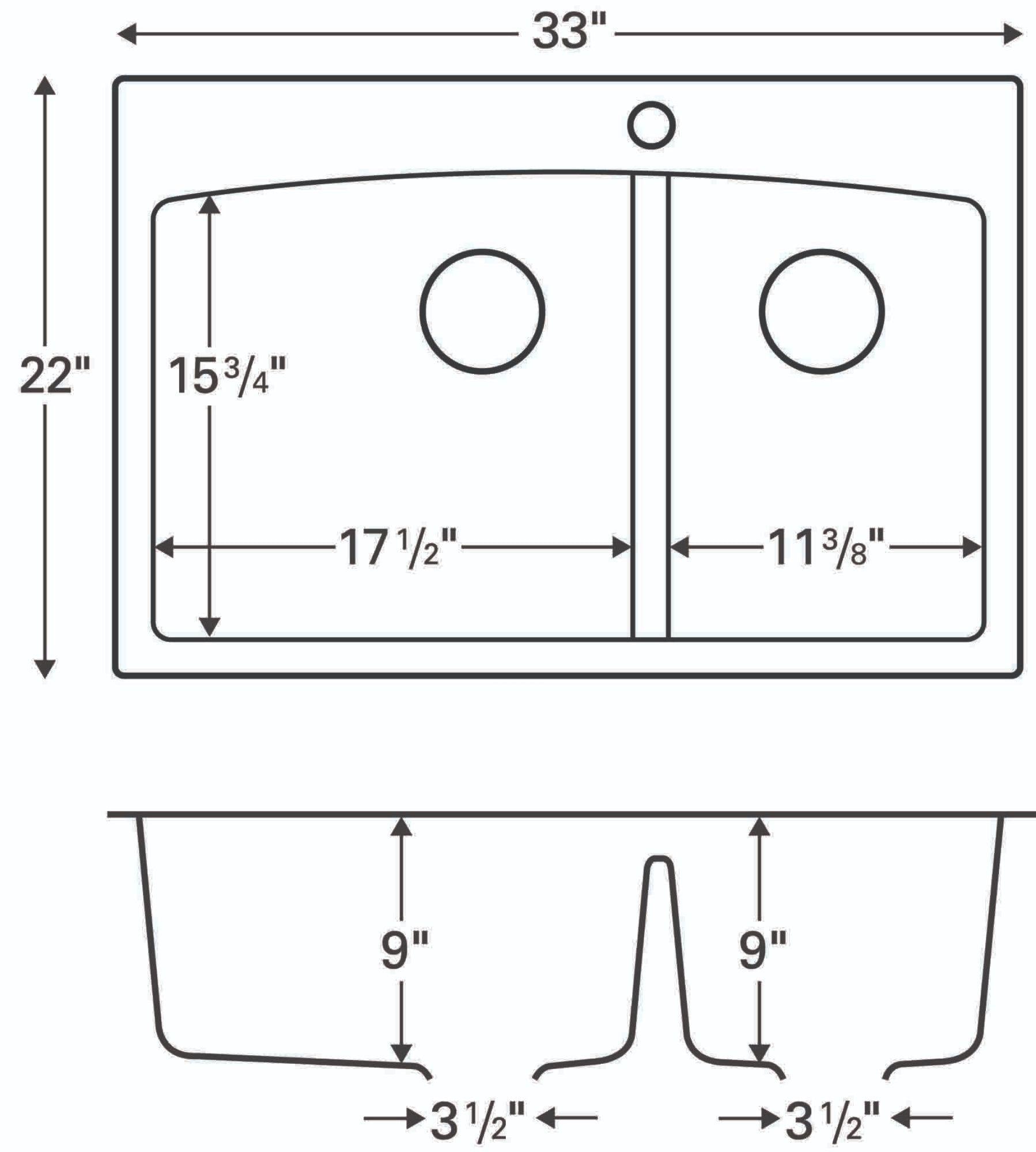 Karran 33" Drop In/Topmount Quartz Composite Kitchen Sink, 60/40 Double Bowl, White, QT-711-WH-PK1