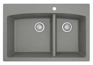 Alternate Image for Karran 33" Drop In/Topmount Quartz Composite Kitchen Sink, 60/40 Double Bowl, Grey, QT-711-GR