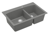 Karran 33" Drop In/Topmount Quartz Composite Kitchen Sink, 60/40 Double Bowl, Grey, QT-711-GR