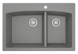 Karran 33" Drop In/Topmount Quartz Composite Kitchen Sink, 60/40 Double Bowl, Grey, QT-711-GR-PK1