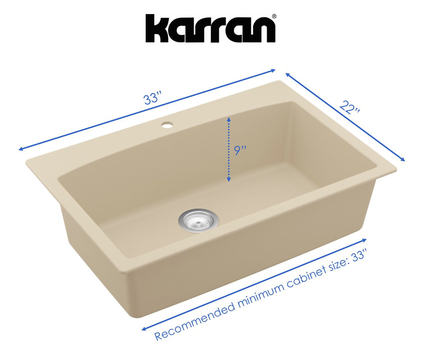 Karran 33" Drop In/Topmount Quartz Composite Kitchen Sink, Bisque, QT-712-BI