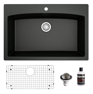 Alternate Image for Karran 33" Drop In/Topmount Quartz Composite Kitchen Sink, Black, QT-712-BL-PK1
