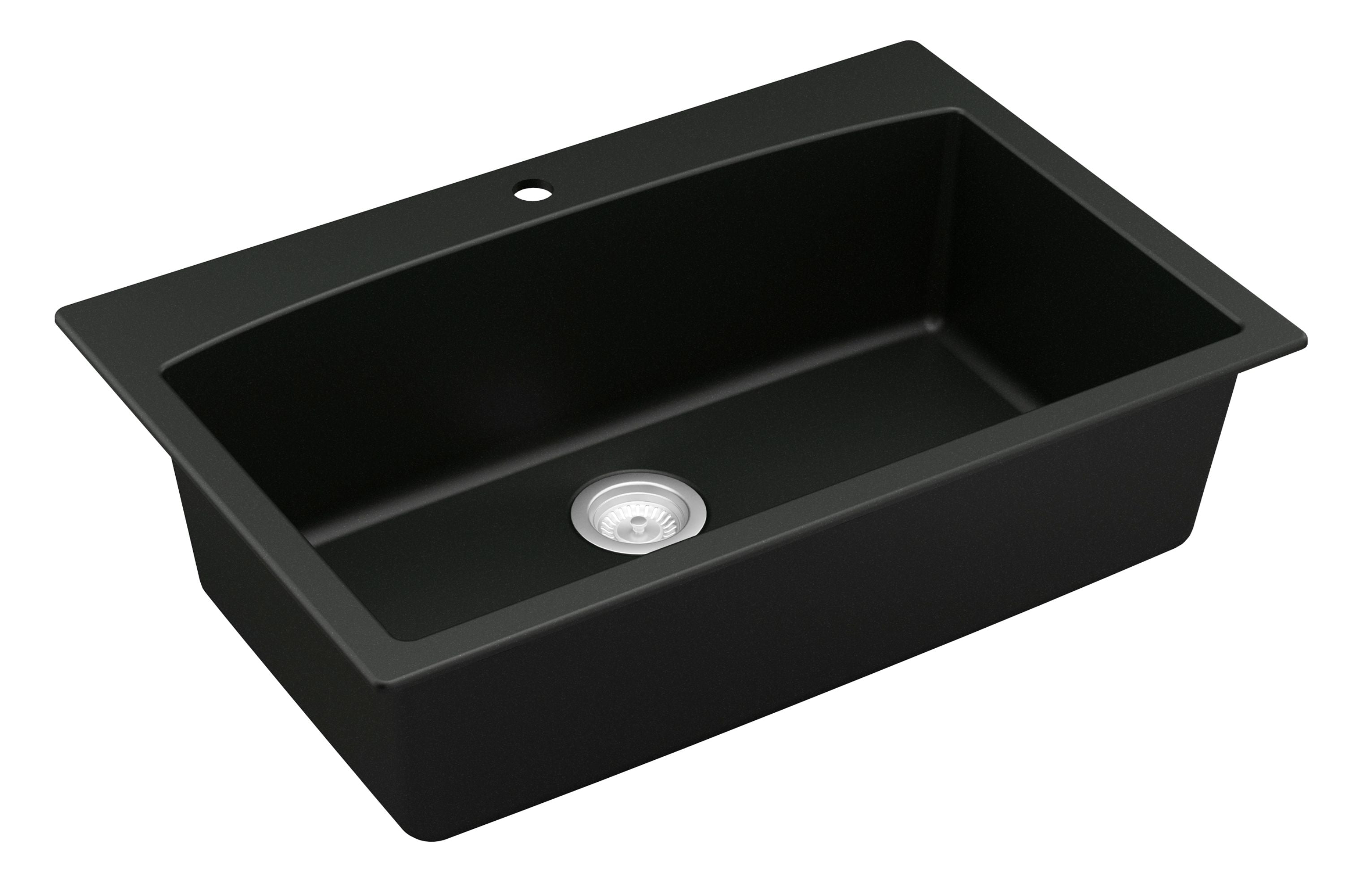 Karran 33" Drop In/Topmount Quartz Composite Kitchen Sink, Black, QT-712-BL-PK1