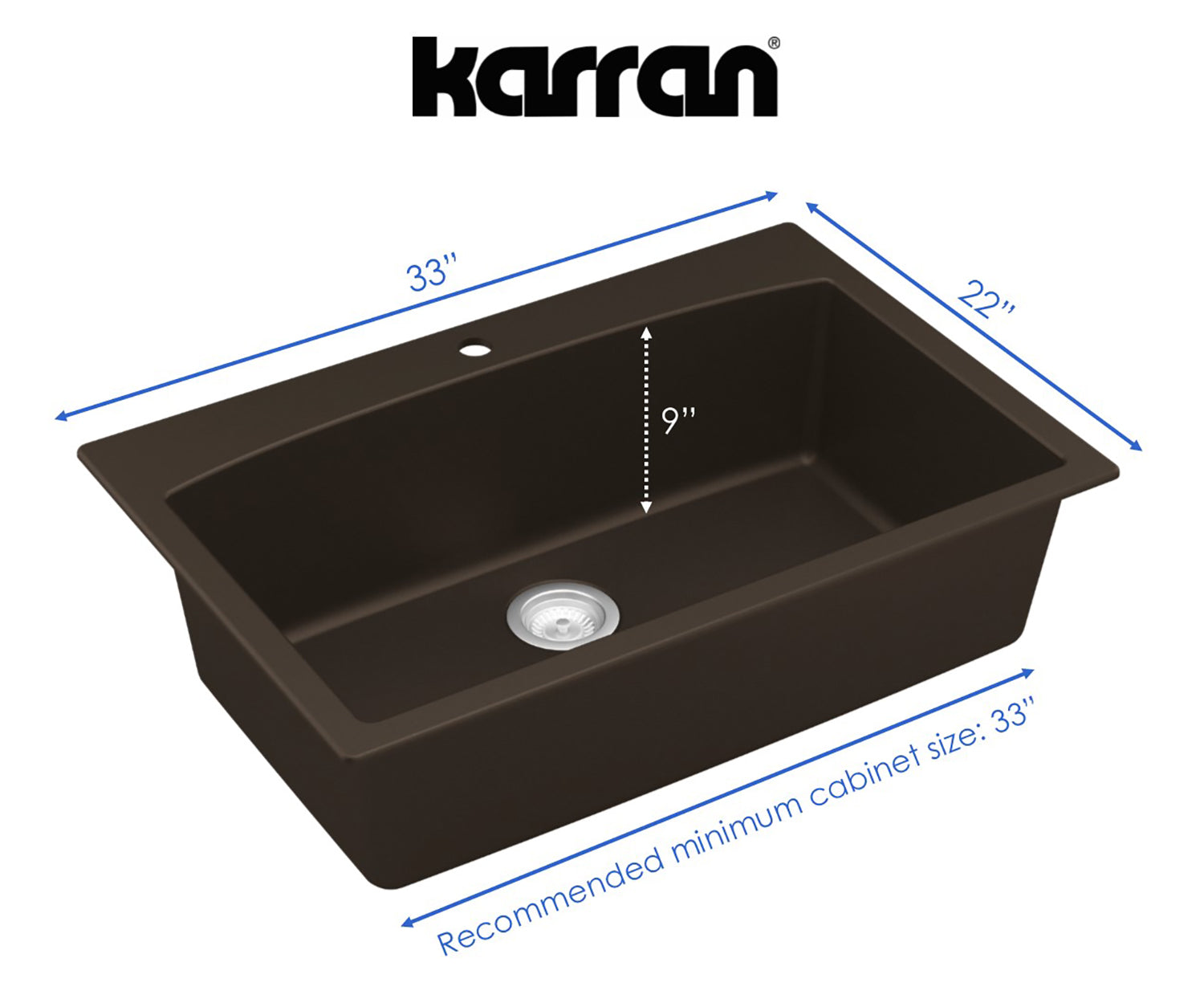 Karran 33" Drop In/Topmount Quartz Composite Kitchen Sink, Brown, QT-712-BR