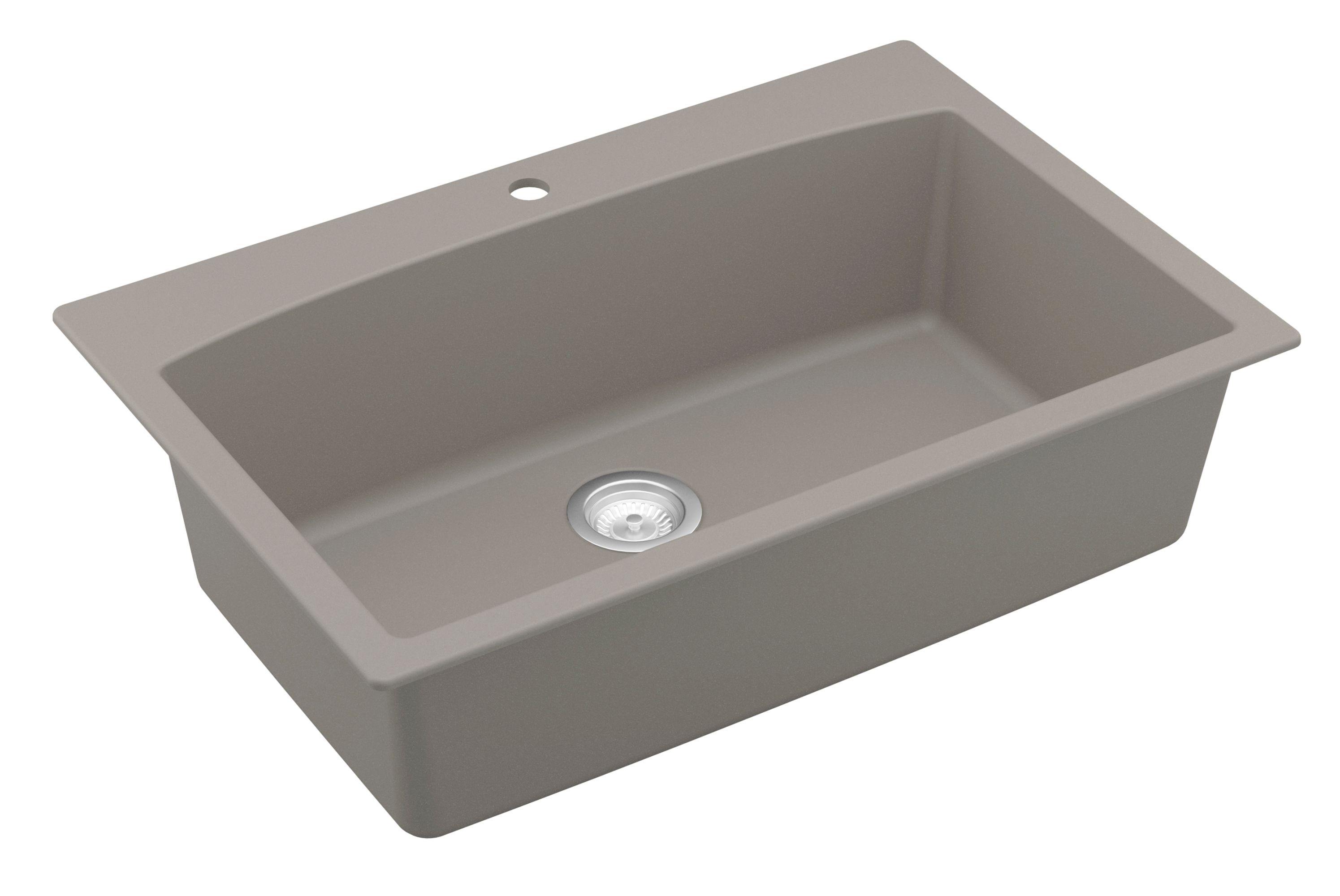 Karran 33" Drop In/Topmount Quartz Composite Kitchen Sink, Concrete, QT-712-CN-PK1
