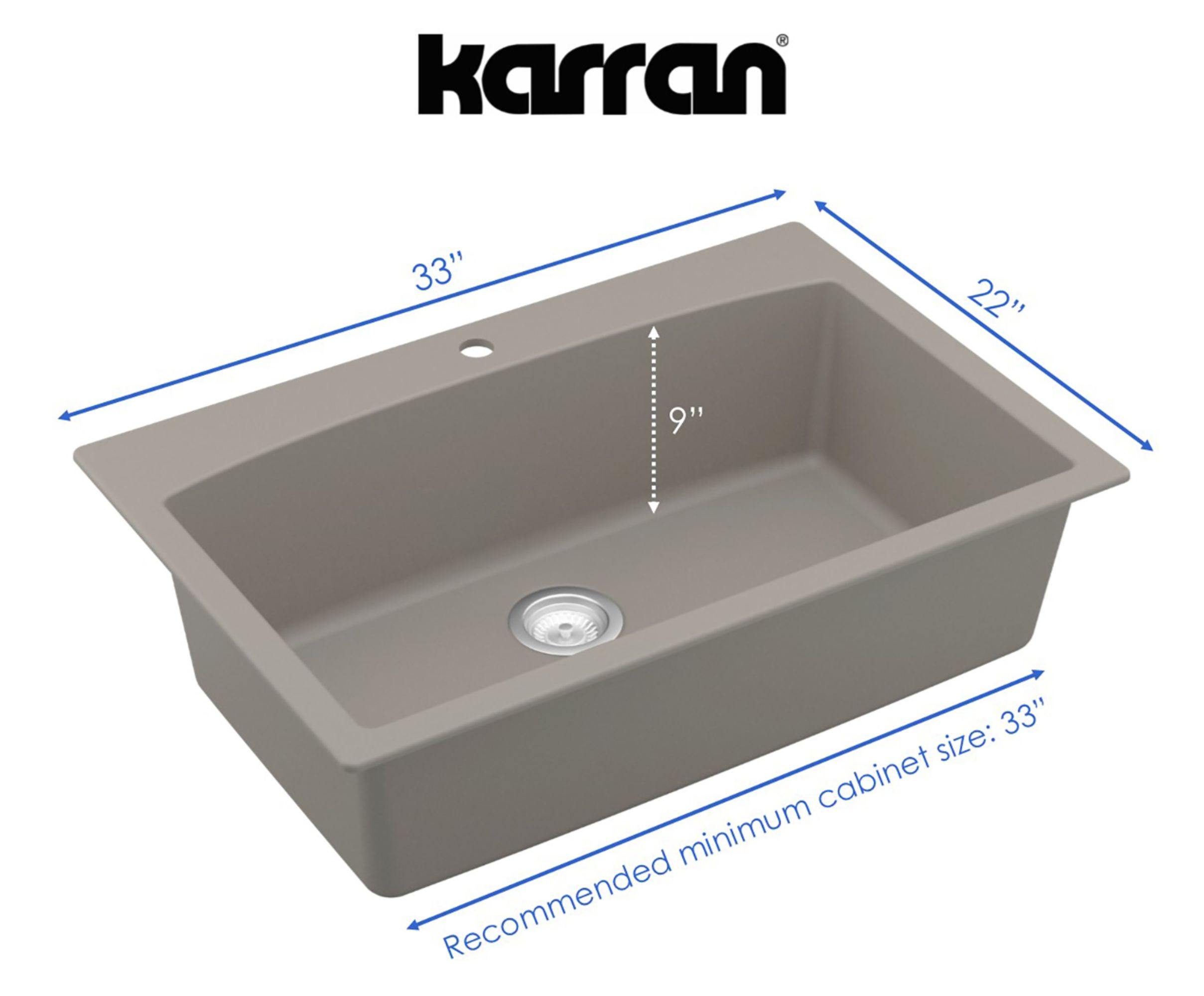 Karran 33" Drop In/Topmount Quartz Composite Kitchen Sink, Concrete, QT-712-CN-PK1
