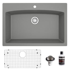 Alternate Image for Karran 33" Drop In/Topmount Quartz Composite Kitchen Sink, Grey, QT-712-GR-PK1