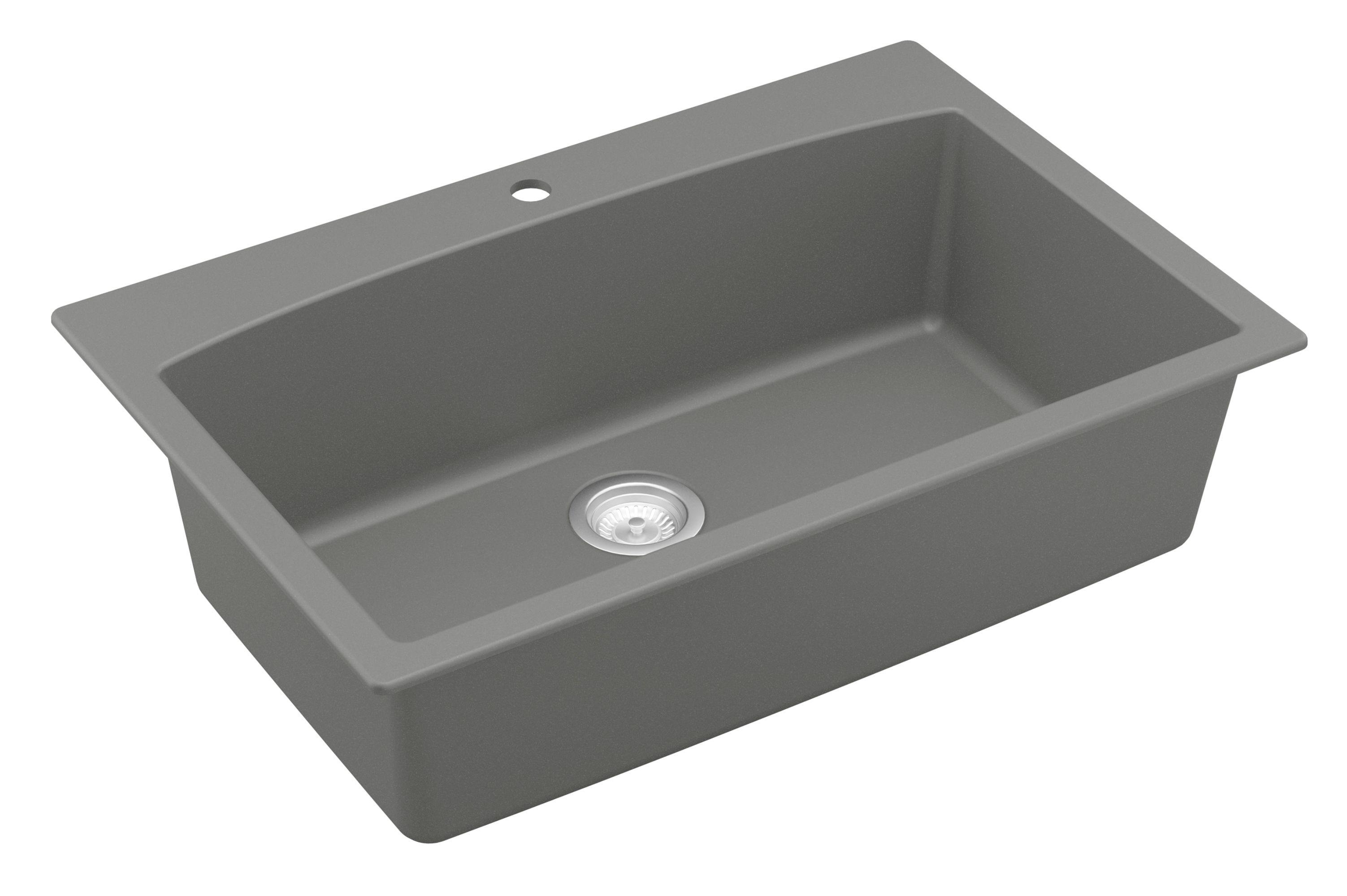 Karran 33" Drop In/Topmount Quartz Composite Kitchen Sink, Grey, QT-712-GR-PK1