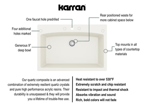 Karran QT-712 Quartz/Granite 33 in. Single Bowl Top Mount Drop-In