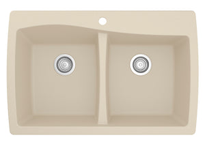 Alternate Image for Karran 34" Drop In/Topmount Quartz Composite Kitchen Sink, 50/50 Double Bowl, Bisque, QT-720-BI