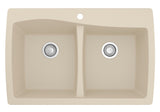 Karran 34" Drop In/Topmount Quartz Composite Kitchen Sink with Accessories, 50/50 Double Bowl, Bisque, QT-720-BI-PK1