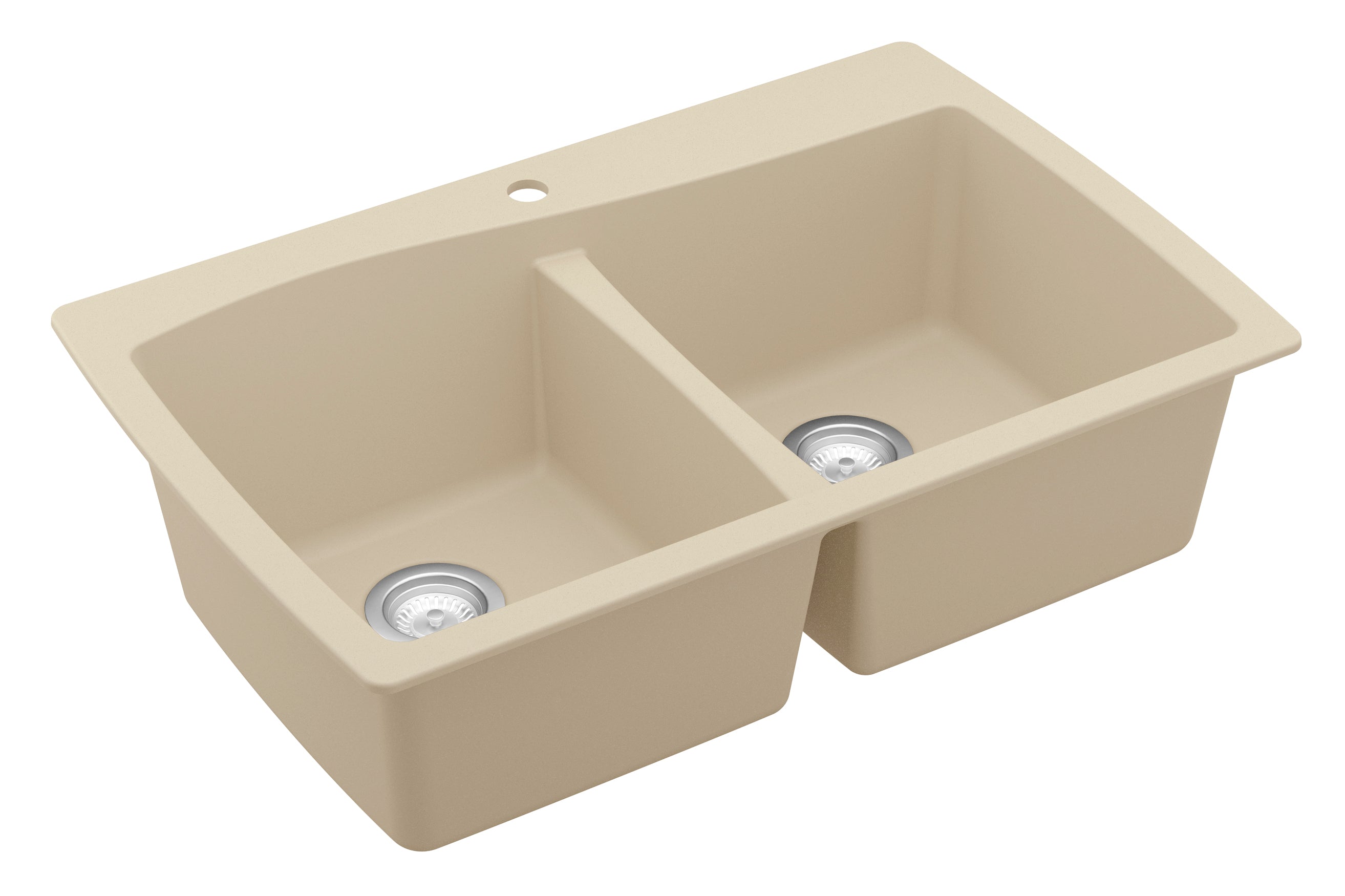 Karran 34" Drop In/Topmount Quartz Composite Kitchen Sink, 50/50 Double Bowl, Bisque, QT-720-BI