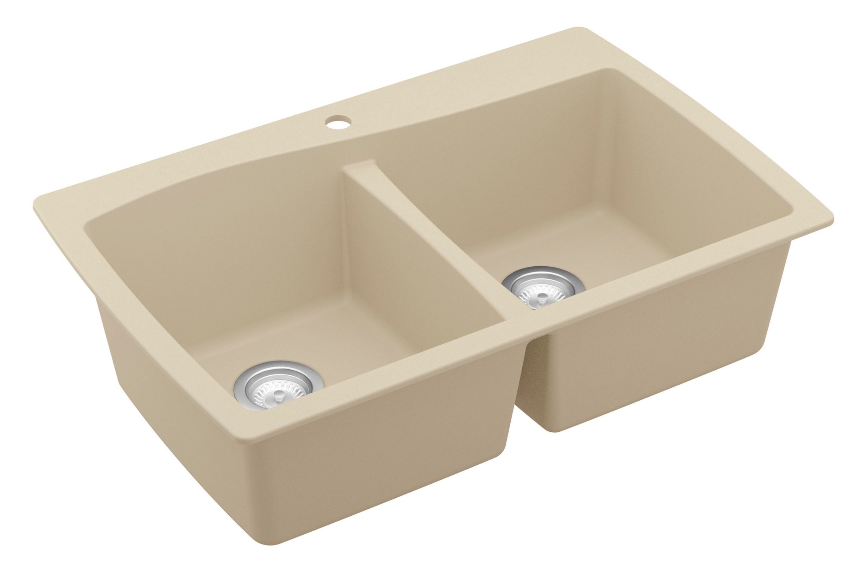 Karran 34" Drop In/Topmount Quartz Composite Kitchen Sink with Accessories, 50/50 Double Bowl, Bisque, QT-720-BI-PK1