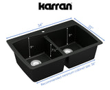 Karran 34" Drop In/Topmount Quartz Composite Kitchen Sink, 50/50 Double Bowl, Brown, QT-720-BR