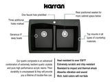 Karran 34" Drop In/Topmount Quartz Composite Kitchen Sink, 50/50 Double Bowl, Black, QT-720-BL