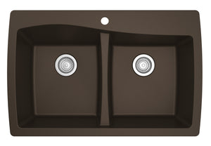 Alternate Image for Karran 34" Drop In/Topmount Quartz Composite Kitchen Sink, 50/50 Double Bowl, Brown, QT-720-BR