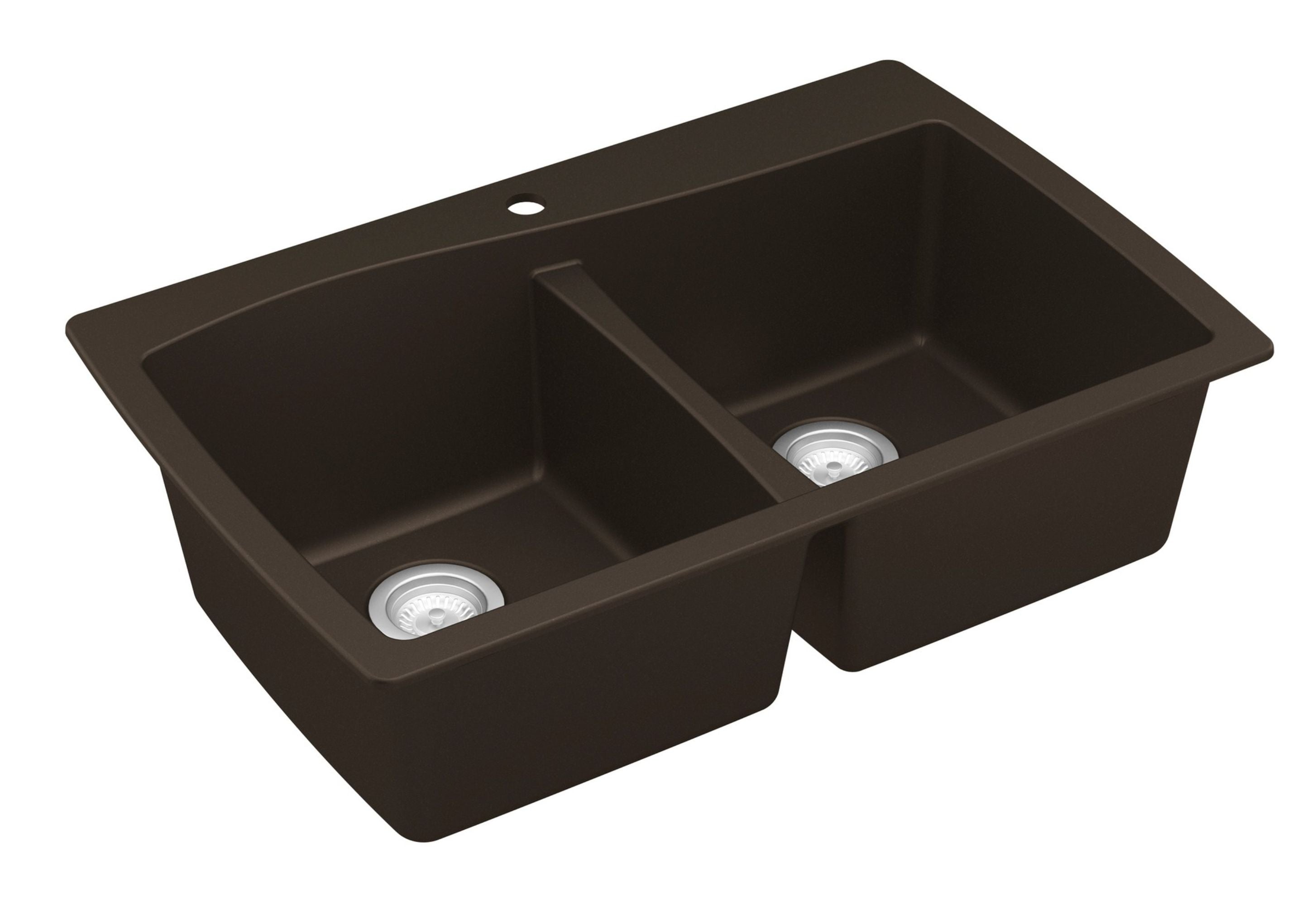 Karran 34" Drop In/Topmount Quartz Composite Kitchen Sink with Accessories, 50/50 Double Bowl, Brown, QT-720-BR-PK1