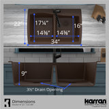 Karran 34" Drop In/Topmount Quartz Composite Kitchen Sink with Accessories, 50/50 Double Bowl, Brown, QT-720-BR-PK1