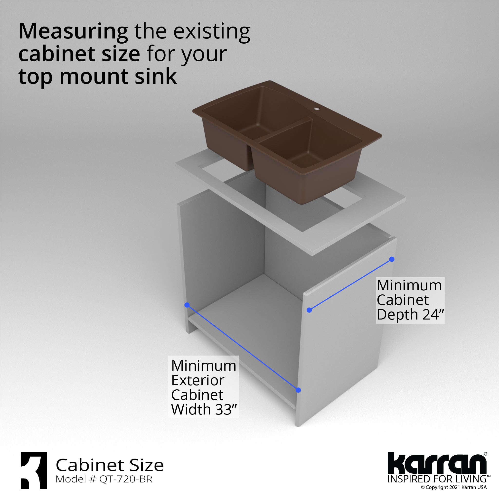 Karran 34" Drop In/Topmount Quartz Composite Kitchen Sink with Accessories, 50/50 Double Bowl, Brown, QT-720-BR-PK1