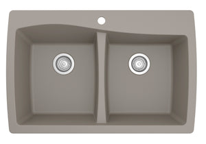 Alternate Image for Karran 34" Drop In/Topmount Quartz Composite Kitchen Sink, 50/50 Double Bowl, Concrete, QT-720-CN