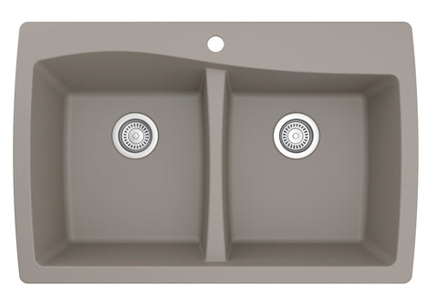 Karran 34" Drop In/Topmount Quartz Composite Kitchen Sink, 50/50 Double Bowl, Concrete, QT-720-CN