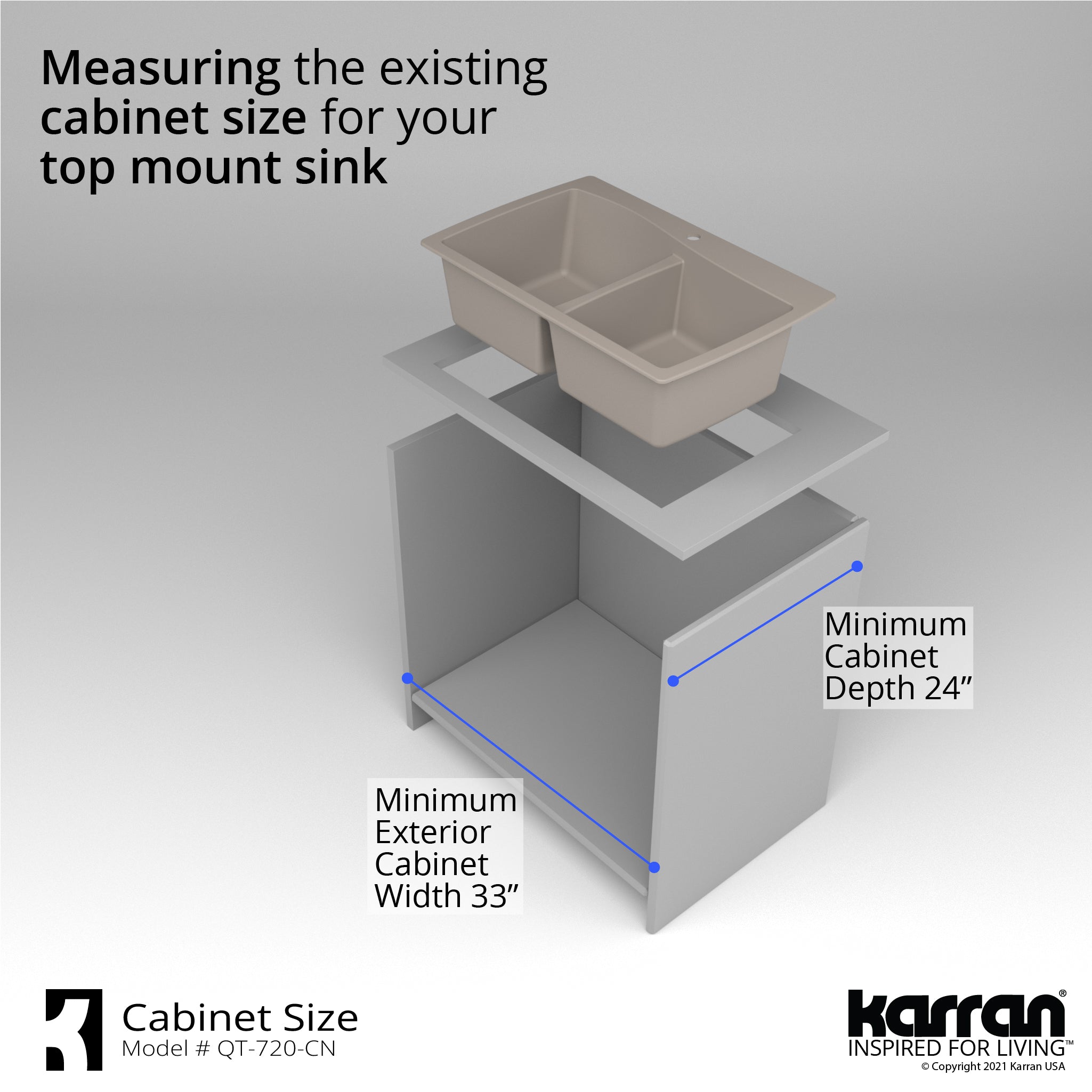 Karran 34" Drop In/Topmount Quartz Composite Kitchen Sink with Accessories, 50/50 Double Bowl, Concrete, QT-720-CN-PK1