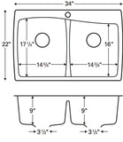 Karran 34" Drop In/Topmount Quartz Composite Kitchen Sink, 50/50 Double Bowl, Concrete, QT-720-CN