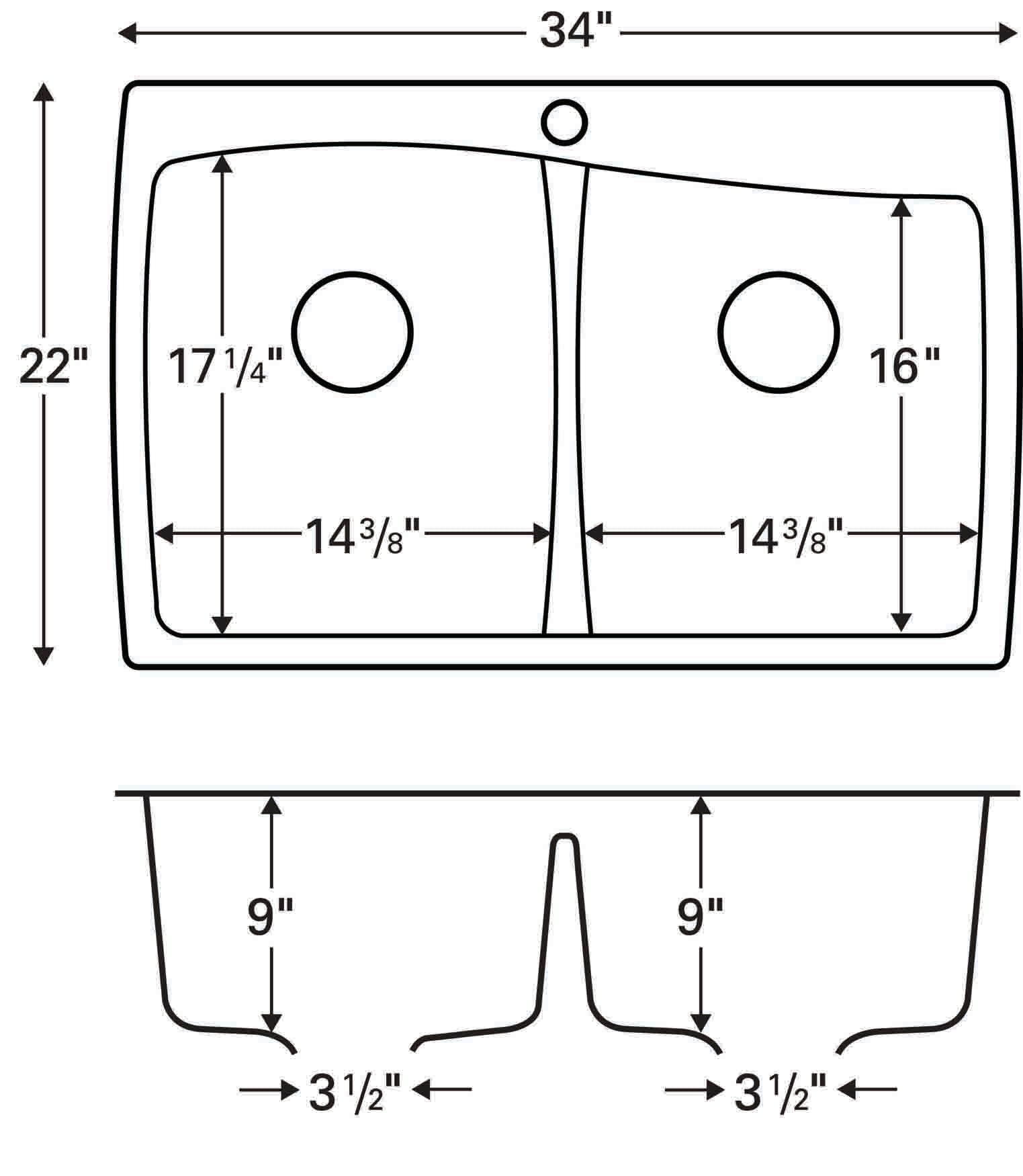 Karran 34" Drop In/Topmount Quartz Composite Kitchen Sink, 50/50 Double Bowl, White, QT-720-WH