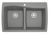Karran 34" Drop In/Topmount Quarz Composite Kitchen Sink, 50/50 Double Bowl, Grey, QT-720-GR