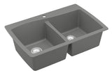 Karran 34" Drop In/Topmount Quartz Composite Kitchen Sink with Accessories, 50/50 Double Bowl, Grey, QT-720-GR-PK1