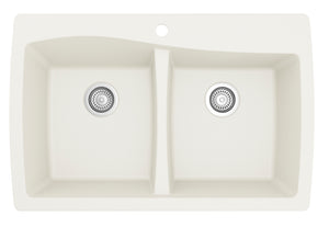 Alternate Image for Karran 34" Drop In/Topmount Quartz Composite Kitchen Sink, 50/50 Double Bowl, White, QT-720-WH