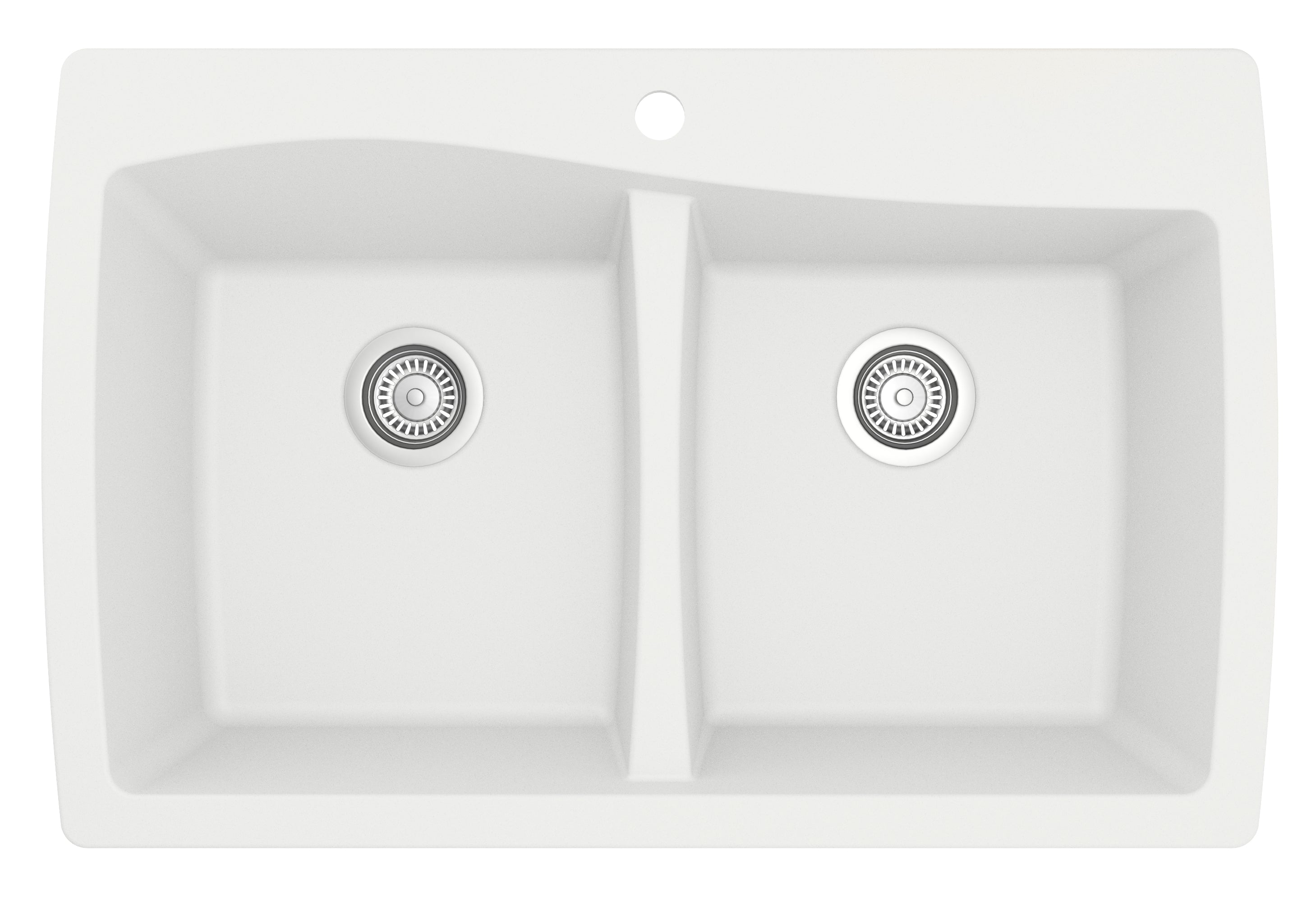 Karran 34" Drop In/Topmount Quartz Composite Kitchen Sink with Accessories, 50/50 Double Bowl, White, QT-720-WH-PK1
