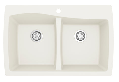 Karran 34" Drop In/Topmount Quartz Composite Kitchen Sink, 50/50 Double Bowl, White, QT-720-WH