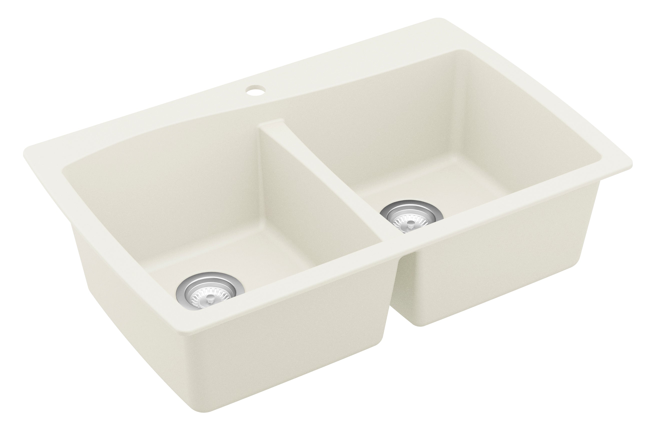 Karran 34" Drop In/Topmount Quartz Composite Kitchen Sink, 50/50 Double Bowl, White, QT-720-WH