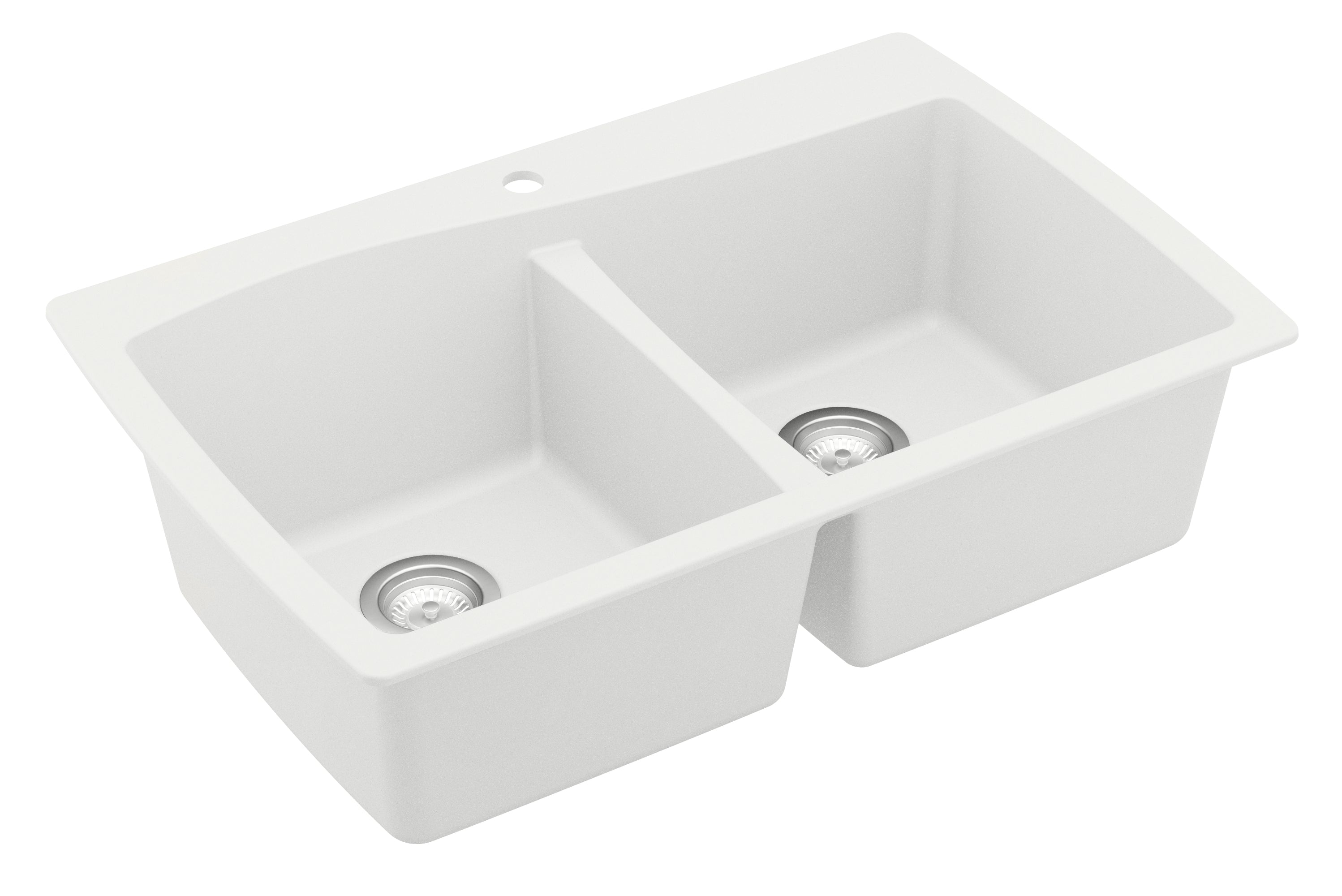 Karran 34" Drop In/Topmount Quartz Composite Kitchen Sink with Accessories, 50/50 Double Bowl, White, QT-720-WH-PK1