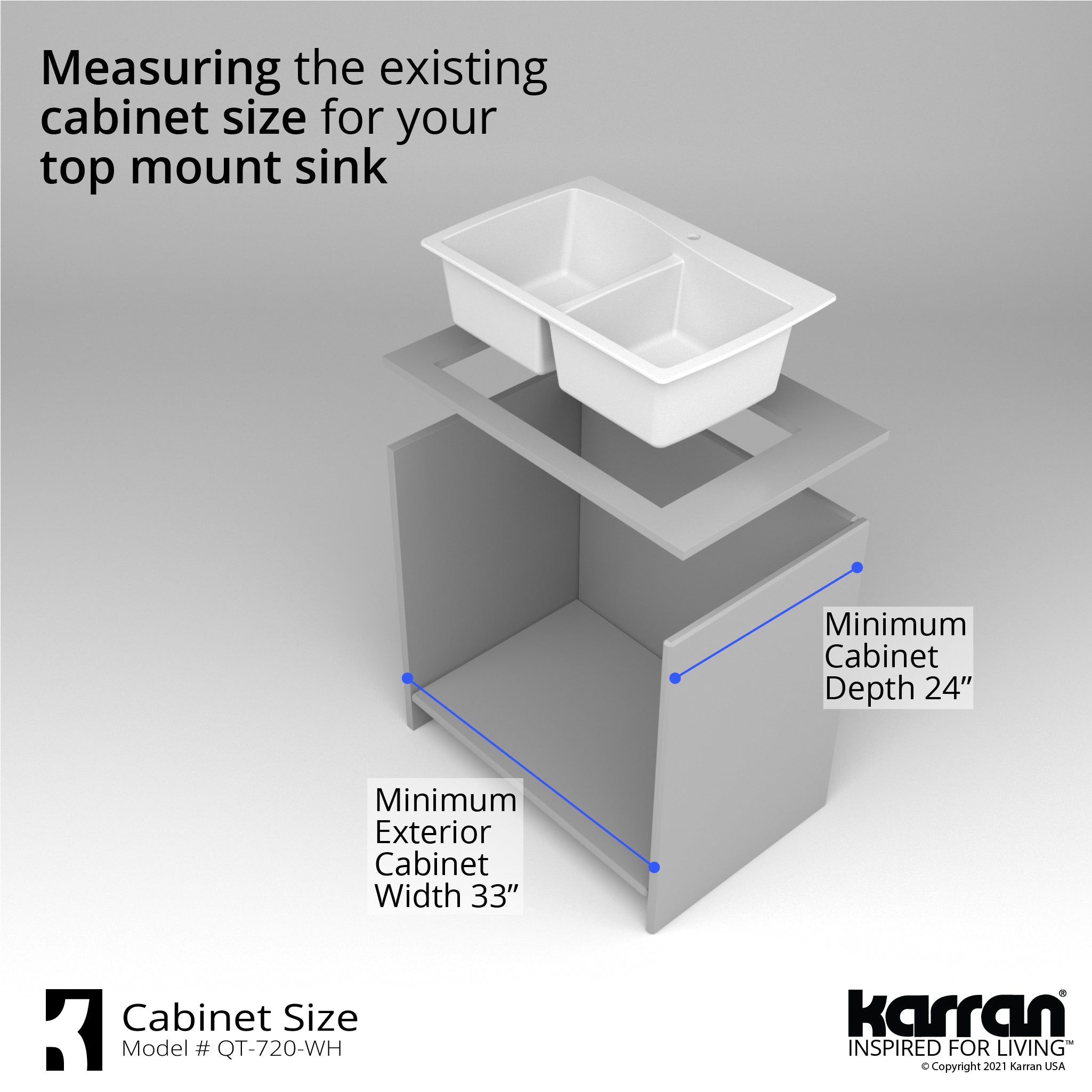Karran 34" Drop In/Topmount Quartz Composite Kitchen Sink with Accessories, 50/50 Double Bowl, White, QT-720-WH-PK1