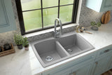 Karran 34" Drop In/Topmount Quartz Composite Kitchen Sink with Accessories, 50/50 Double Bowl, Grey, QT-720-GR-PK1