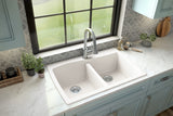 Karran 34" Drop In/Topmount Quartz Composite Kitchen Sink with Accessories, 50/50 Double Bowl, White, QT-720-WH-PK1